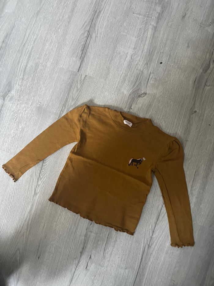 T shirt manches longues marron fille 4 ans cheval tao