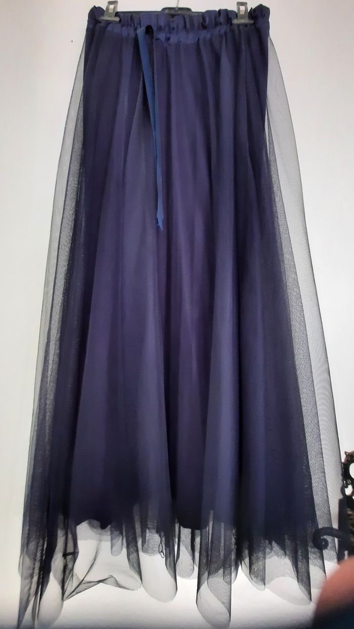 JUPE LONGUE GAZE BLEU MARINE