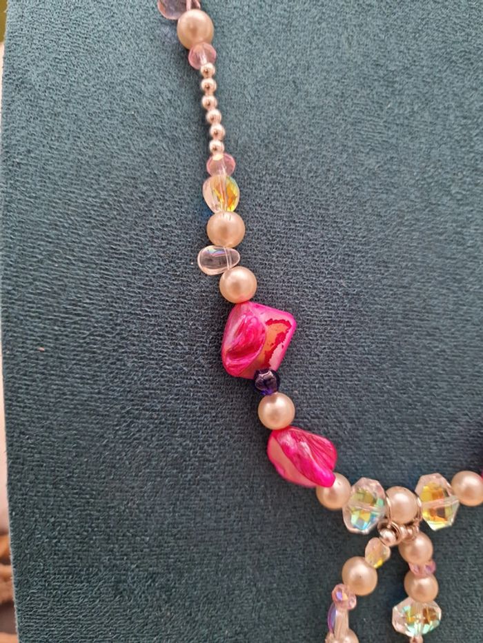 Collier Sautoir Perles Nacrées Perles Cristal Perles Coquillage Fushia - photo numéro 12