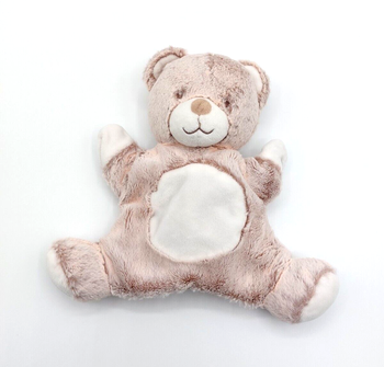 Doudou marionnette ours marron beige chiné rose TEX BABY blanc teinte rosée - A10422
