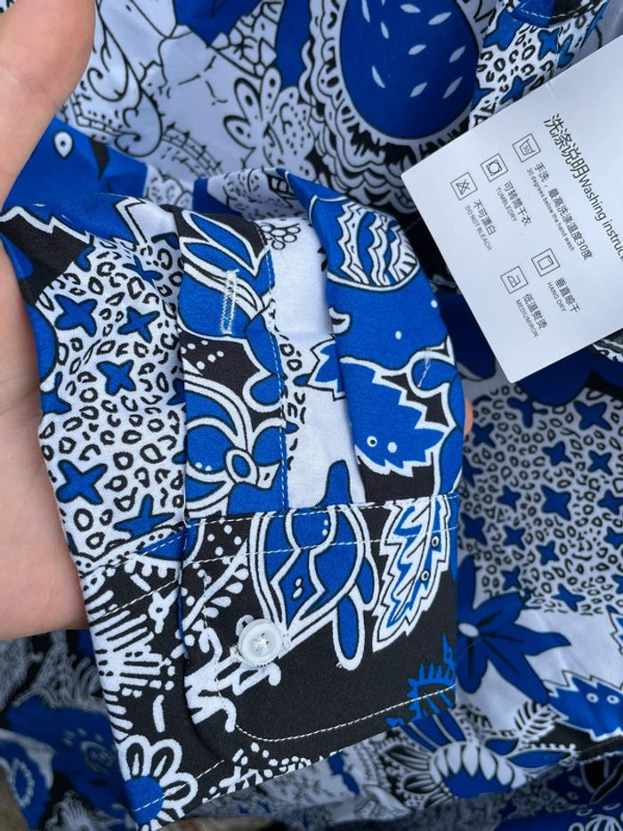 Chemise manches longues homme motif floral bleue vintage chinois - photo numéro 13