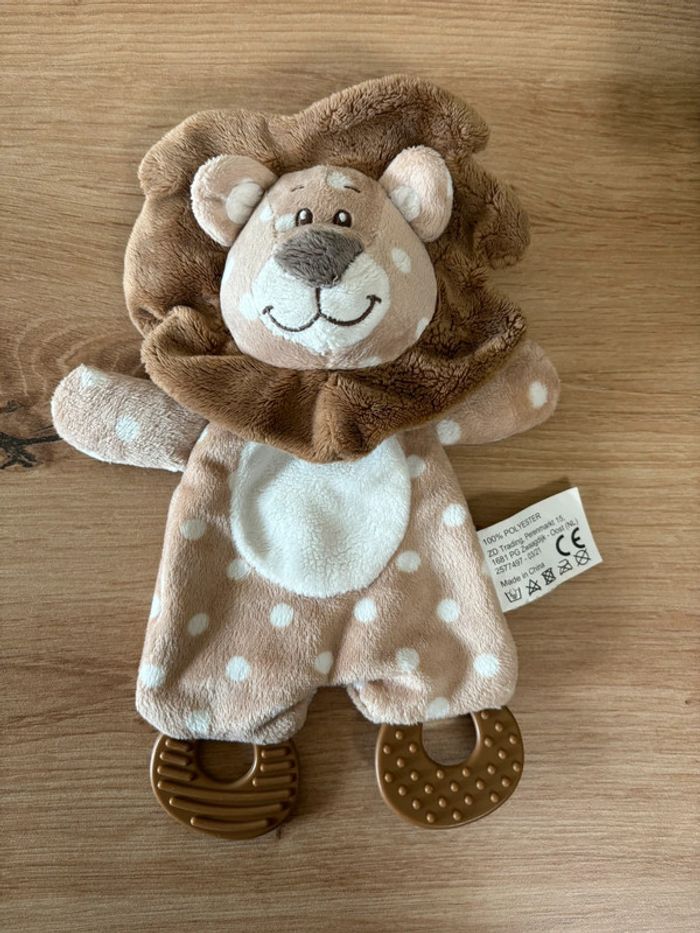 Doudou plat lion marron pois blanc anneau dentition zd trading action - photo numéro 2