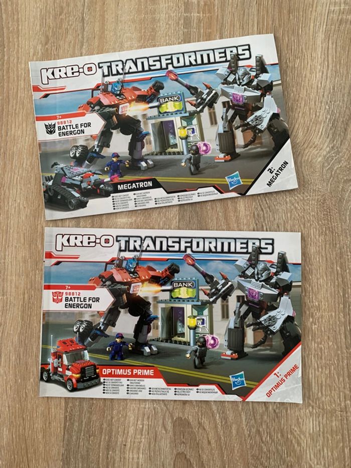 Notices deux livrets Lego Kre-o Transformers 98812 Battle for Energon Optimus Prime Megatron