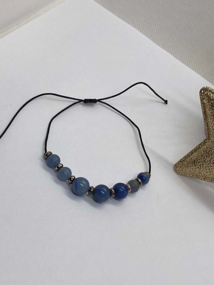 Bracelet aventurine bleu ajustable , lithothérapie - photo numéro 4