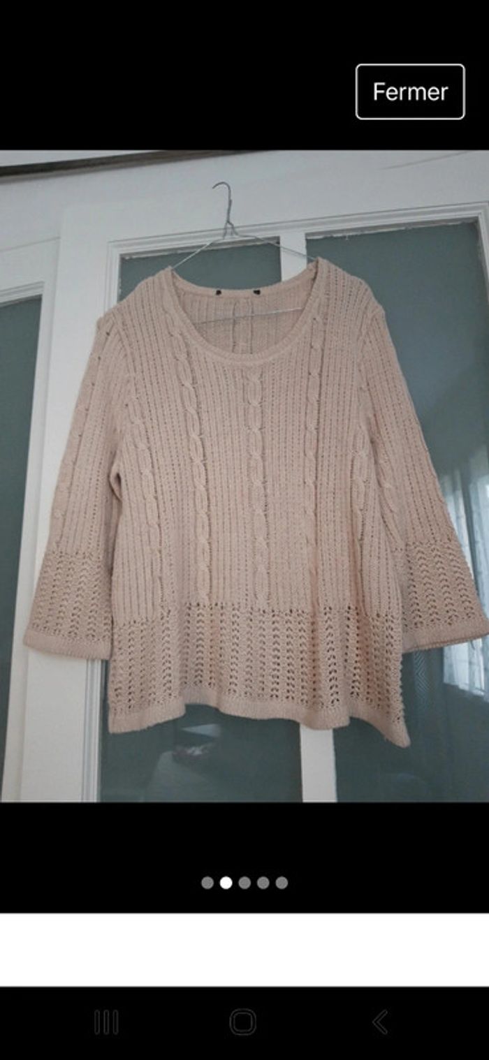 Pull beige ajouré - photo numéro 4