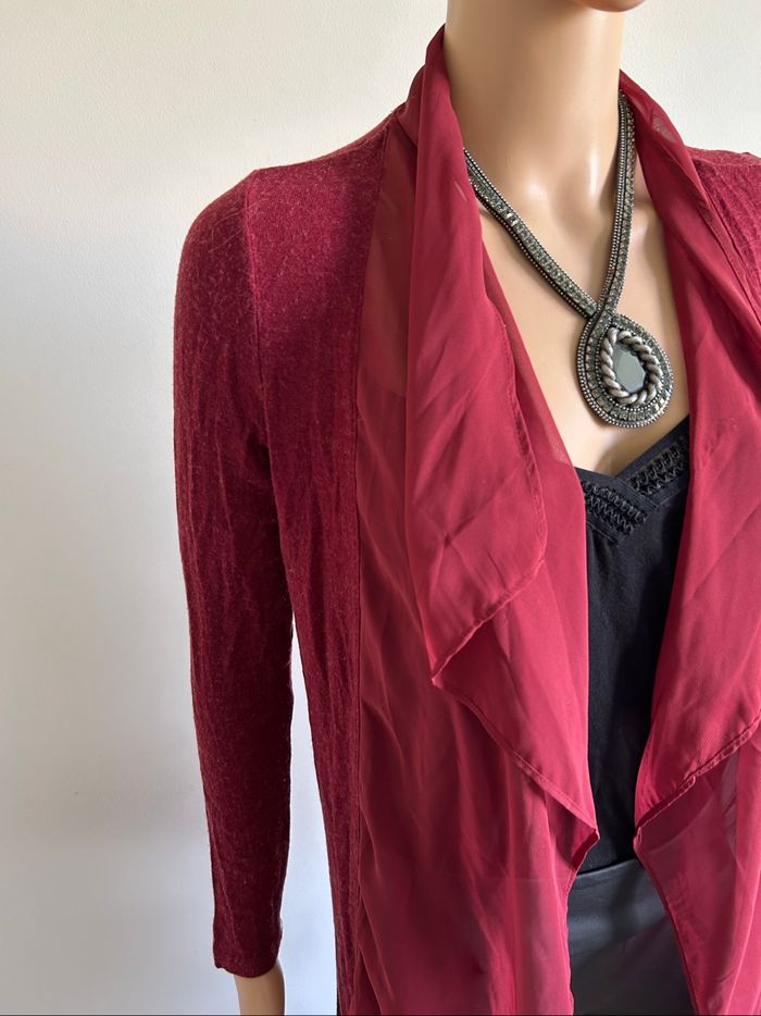 Cardigan bordeaux bi matière Naf Naf taille XS bon état - photo numéro 4