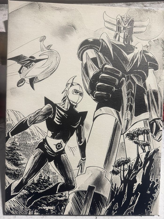 Tableau Goldorak et Actarus robot vintage en toile 30x40cm - photo numéro 3