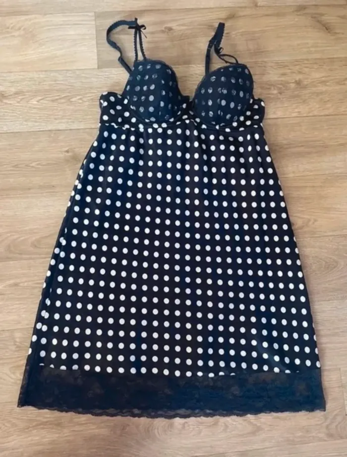 Passionnata nuisette femme taille 36 Bleu imprimer pois blancs