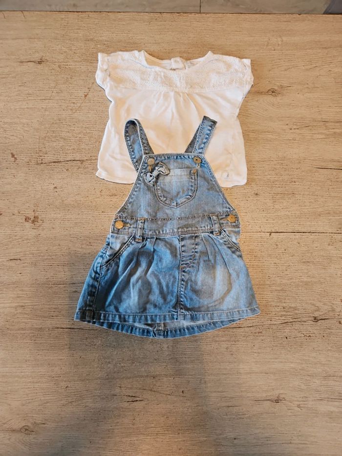 Robe salopette en jean s bleu Zara baby avec 1 t shirt blanc Obaïbi, 18 mois - photo numéro 7