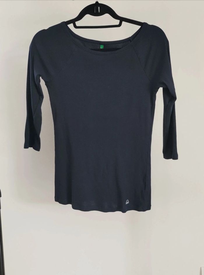 Benetton Lot de 2 t-shirt manches 3/4 marine et blanc M - photo numéro 2