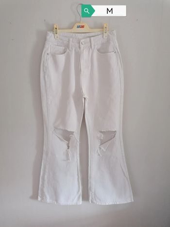 Jeans blanc évasé déchiré jambes larges Shein M