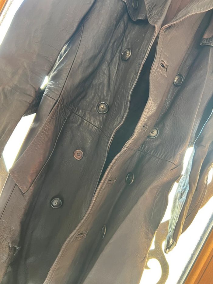 Long manteau trench vintage véritable cuir taille 38 - photo numéro 3