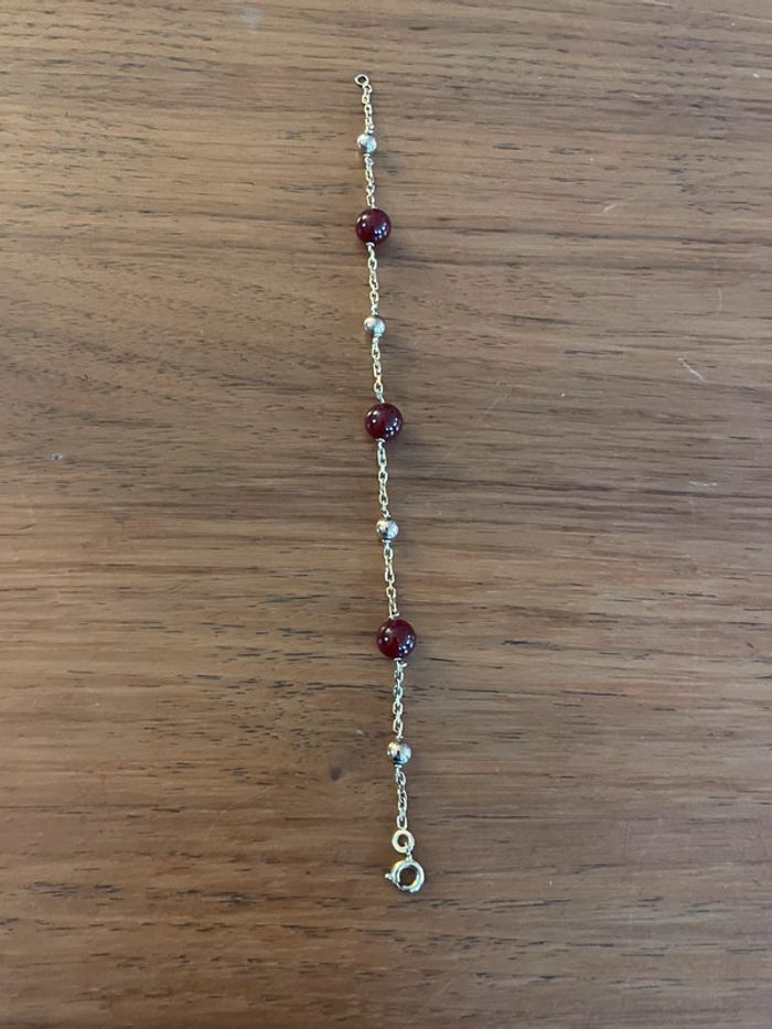 Bracelet doré vintage avec perles dorées et pierres rouges L: 18,5 cm - photo numéro 5
