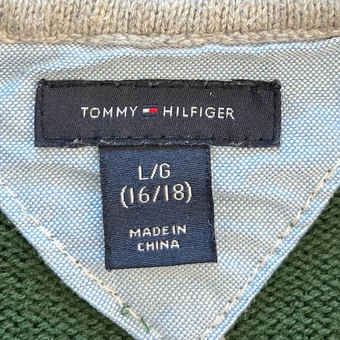 Pull quart ZIP/gilet/sweat vert foncé, bleu et blanc Tommy Hilfiger, garçon, taille : L (16/18) - photo numéro 4