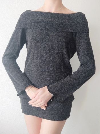 Mini robe pull col ample gris chiné - 36/S à 40/L