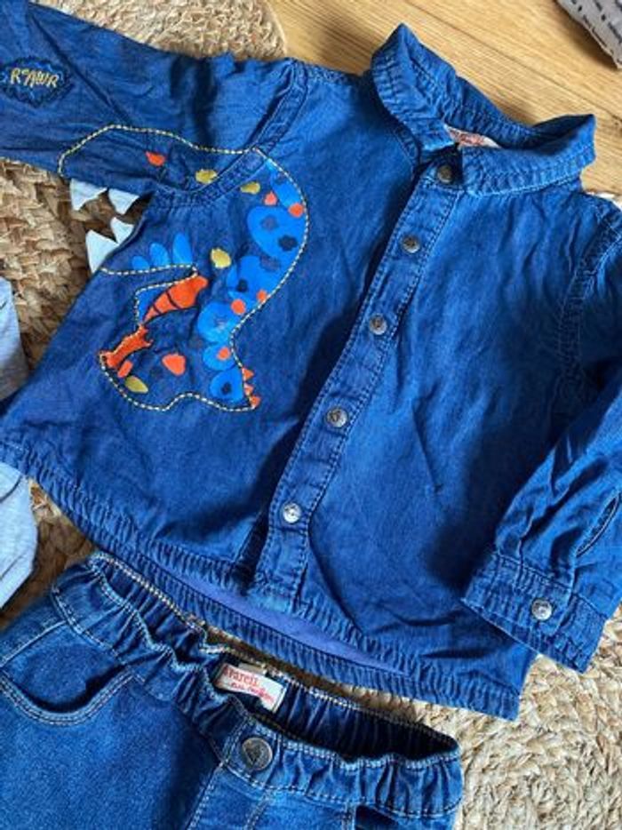 Ensemble pantalon tee shirt et chemise en jean taille 9 mois DPAM - photo numéro 3