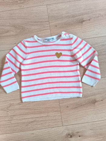 Pull marinière léger fille rose et blanc FPC - 18 mois 81 cm