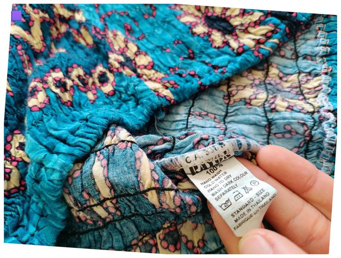 Rare vintage Haut smocké imprimé bleu et rose – Rayon festival motif old school piece unique - photo numéro 5