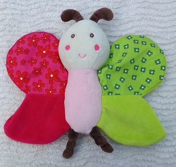 Doudou plat papillon rose et vert ' Fleurs- C&A