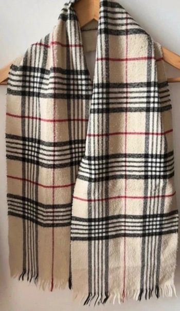 Écharpe quadriée beige, noire et rouge mixte