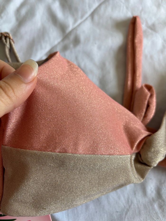 Haut de maillot de bain Penti rose saumon gris marron pailleté brillante taille XS/34 neuf - photo numéro 2