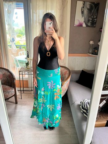 Jupe longue exotique maxi skirt bohème champêtre vintage y2k taille basse