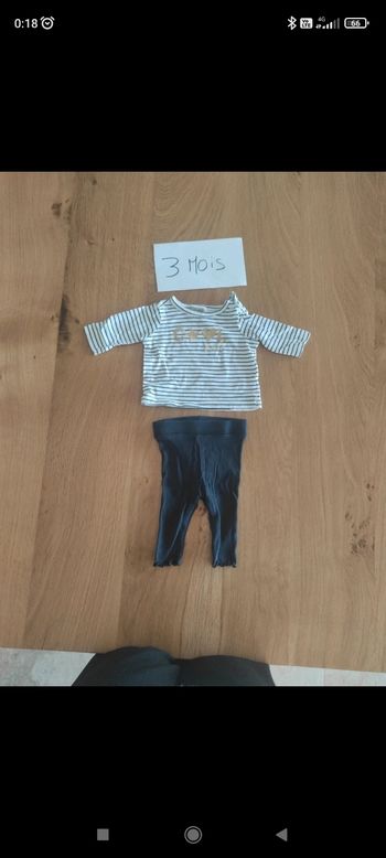 Ensemble bébé fille taille 3 mois leggings côtelé et t-shirt manches longues