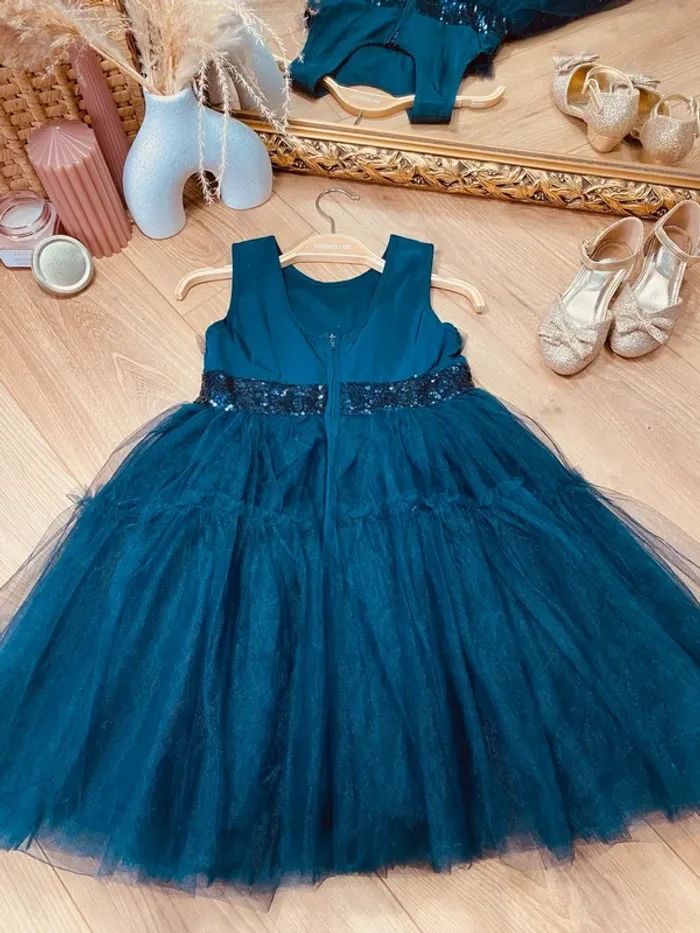 Taille 6 ans Robe créateur fille TAO bleu marine * sequins et tulle * 💙 - photo numéro 7