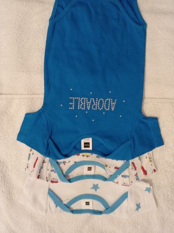 Taille 6 mois marque  Tissaia le lot de 3 body très bon état pour garçon super mimi taille 6 mois