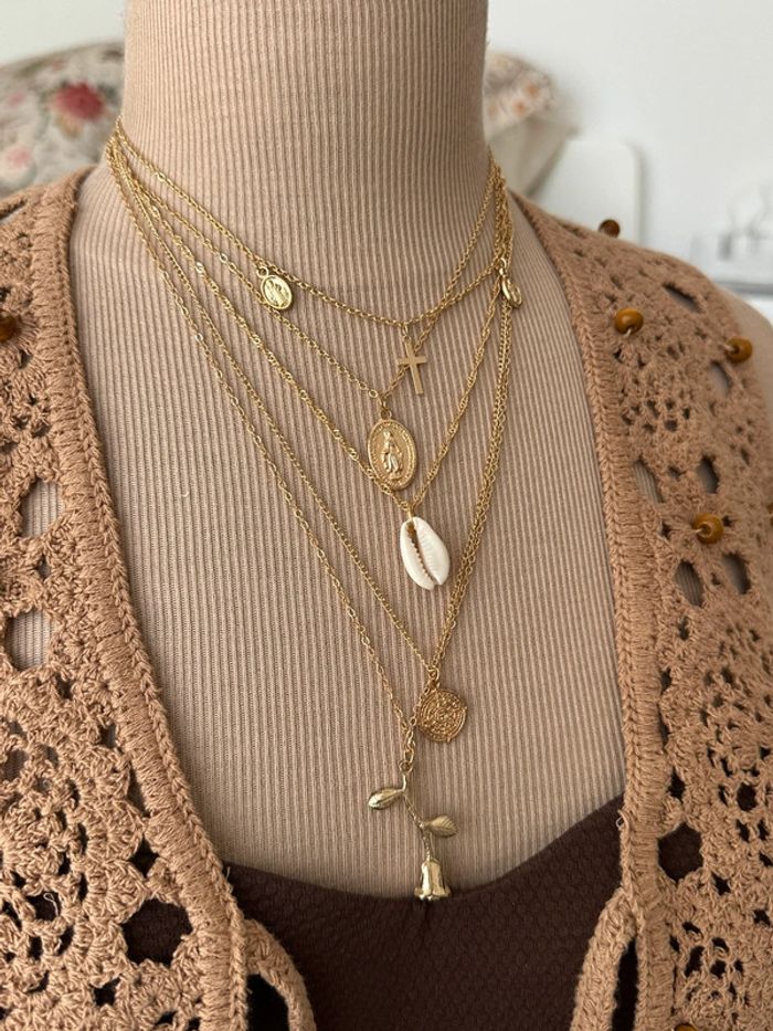 Collier à plusieurs rangs en laiton or - photo numéro 4