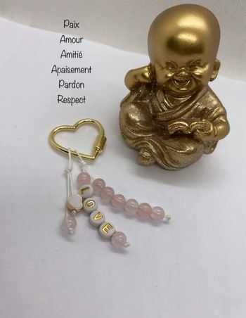 Porte clefs cœur quartz rose , lithothérapie