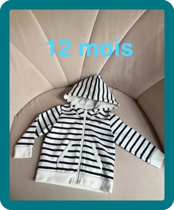 Sweat zippé à capuche marinière 12 mois - Petit Bateau