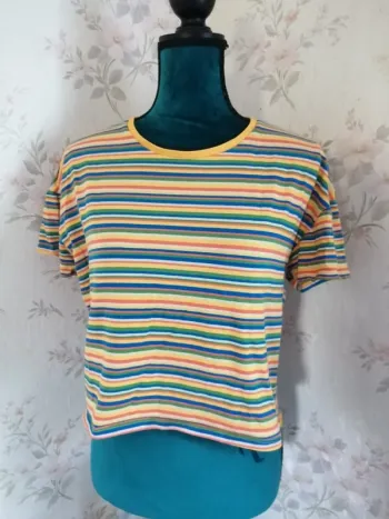 Tee-shirt crop top rayé multicolore / lola paris / (M)