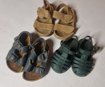 lot 3 sandales garçon 20/21 – h&m beige + lewood verte+ cuir bleu boucles