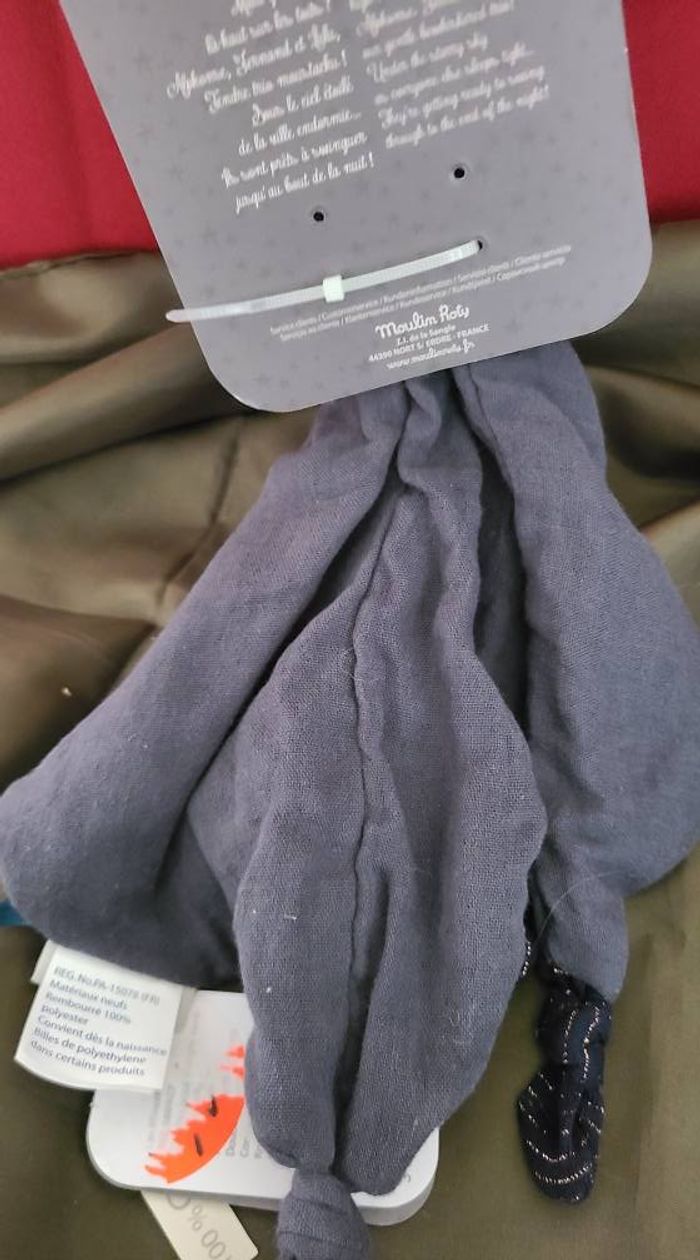 Doudou lange Chat Gris Moutarde Alphonse Les moustaches - Moulin Roty - photo numéro 2