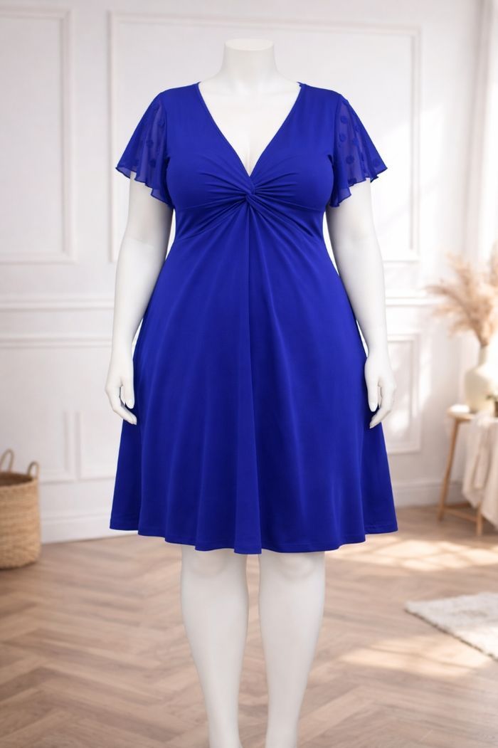Robe patineuse d été manches courtes volantées bleu roi Femme taille 52 marque Boohoo 💍 - photo numéro 4