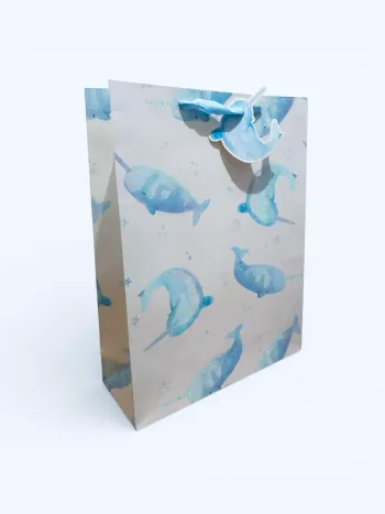 Sac cadeau Mikirei motif Narval 32 x 42 x 11,5 cm Neuf