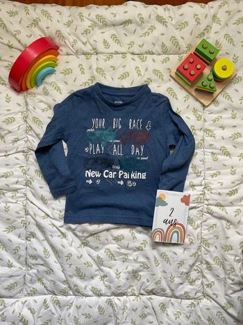 teeshirt manches longues bleu inscription devant 2 ans kiabi