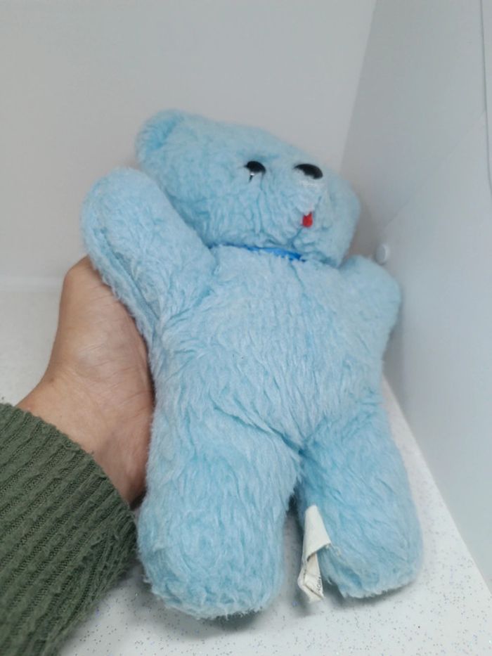 Nounours ours Teddy Bear ourson bleu blue ciel clair vintage boulgom minouche tire langue - photo numéro 3