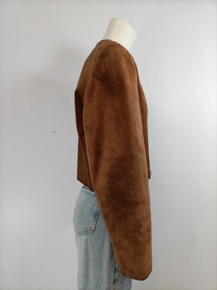 Veste courte en croûte de cuir vintage - taille 42 - tailleur Gérard Galliaerde A282 - photo numéro 5