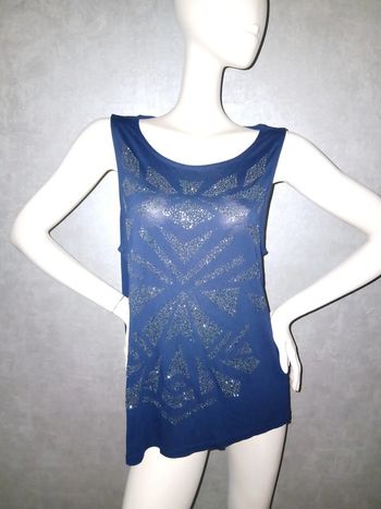 débardeur bleu marine et paillette brillante camaïeu taille 42