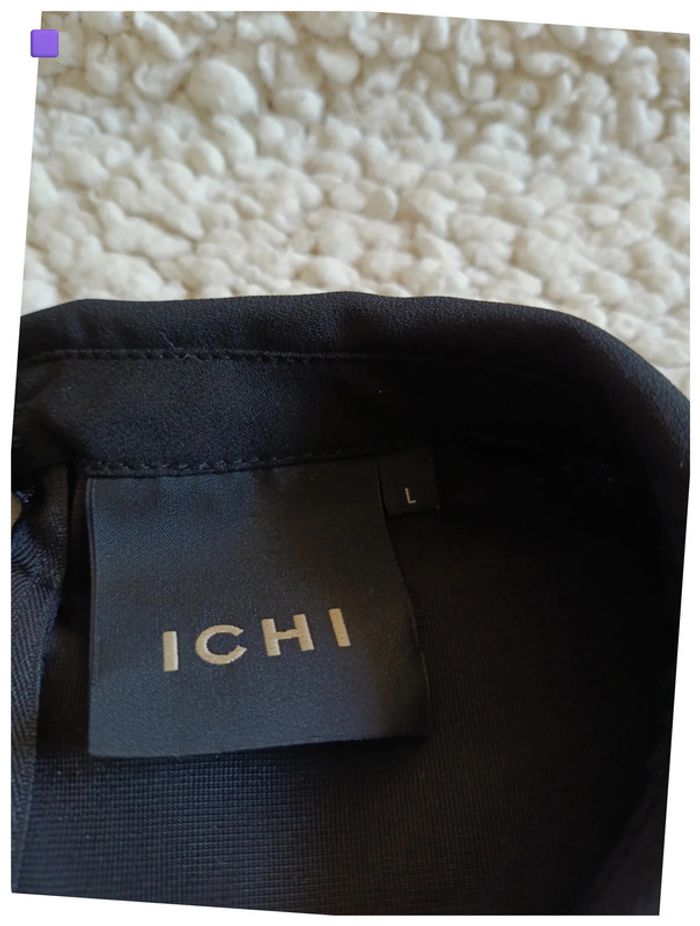Haut noir touché style velours très doux ICHI à manches courtes et col rond vintage - photo numéro 2
