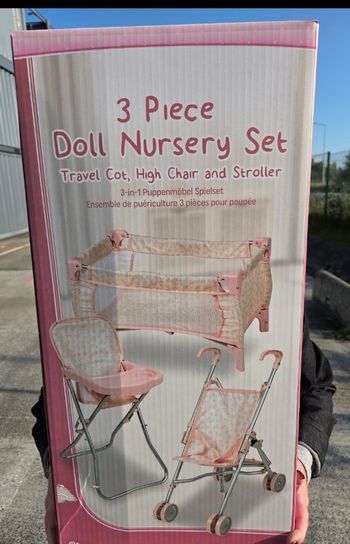 3 x accessoires poupon poussette lit chaise haute