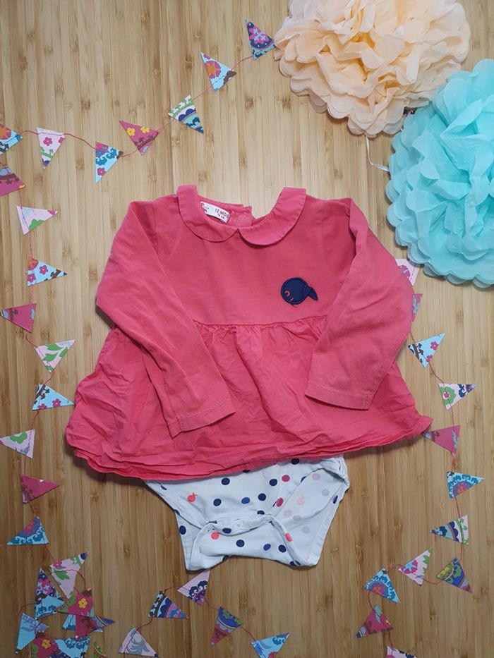 Robe DPAM 12 mois 74 cm manches longues body intégré