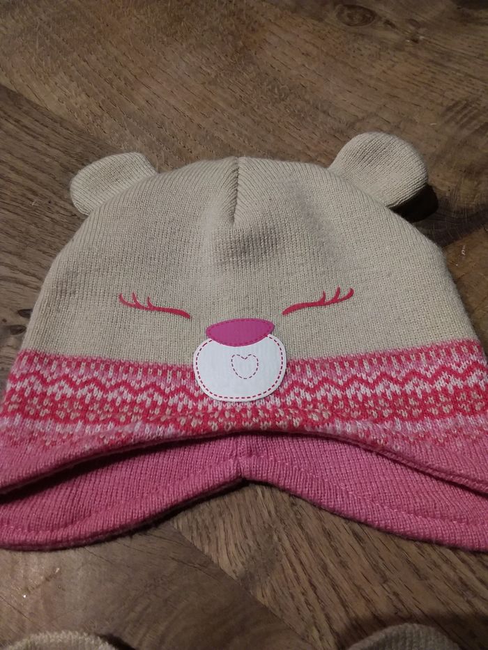 Bonnet fille 18 -24 mois  et ses moufles assorties - photo numéro 2