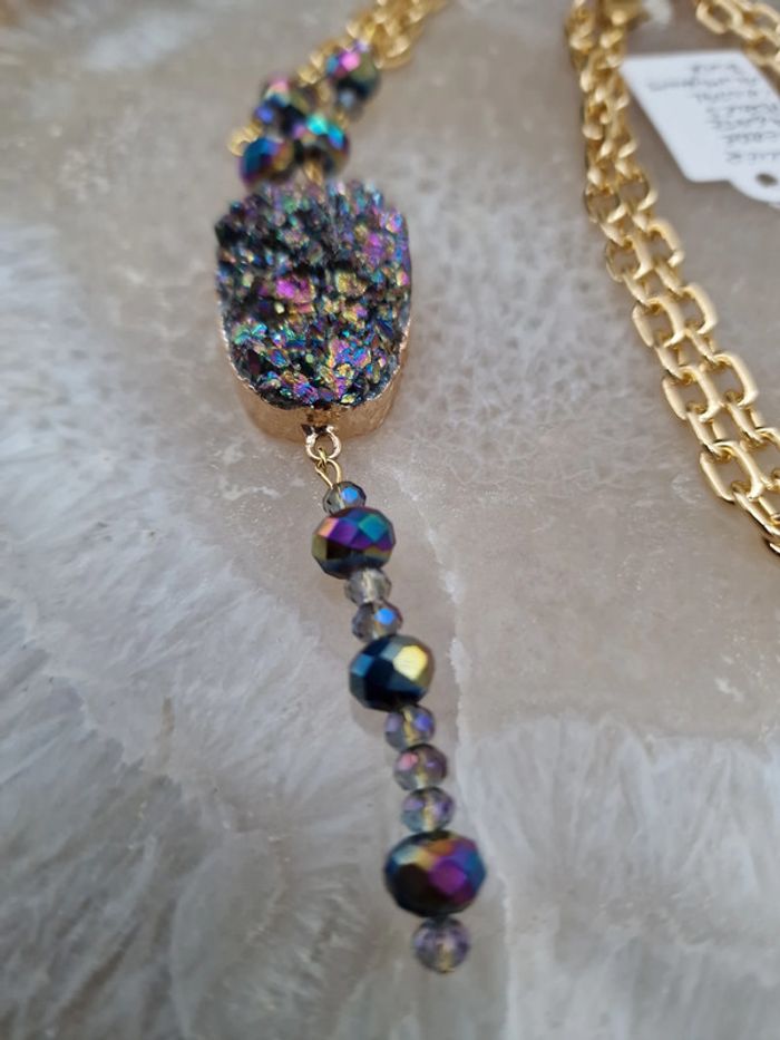 Collier Doré Pierre Agate Perles Cristal Multicolore - photo numéro 13
