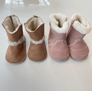 Lot de 2 pure de chaussons/chaussures chaudes marrons et roses bébé 9/12 mois et 12/18 mois