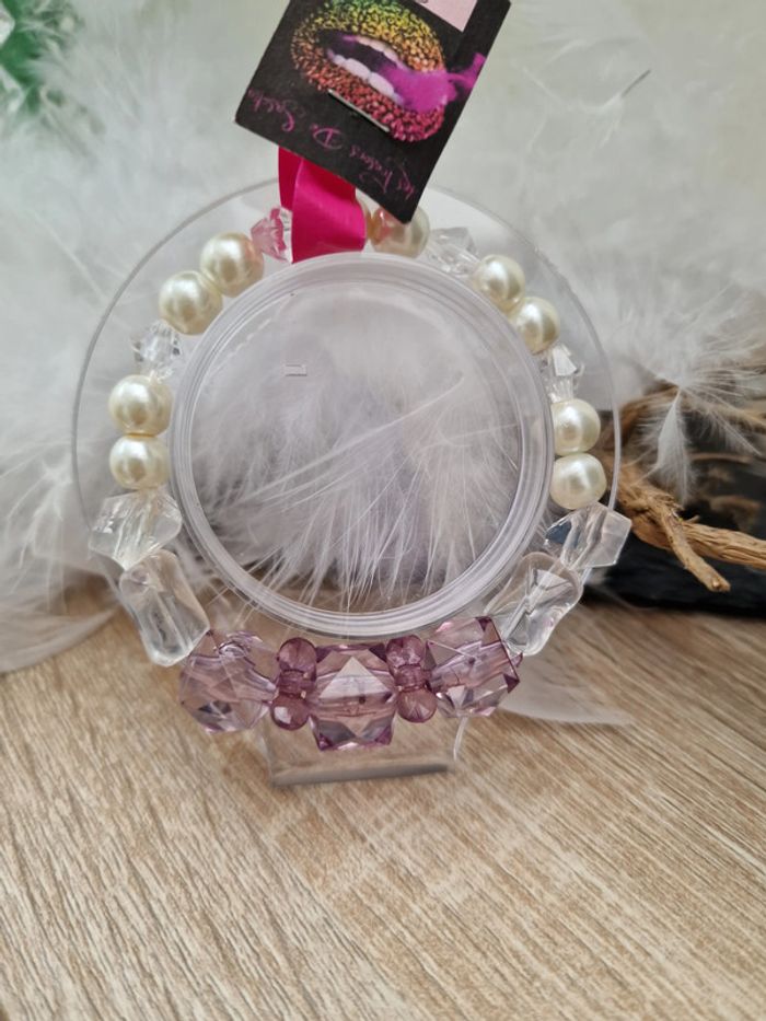 Bracelet Perles Blanches Nacrées Violet Transparent - photo numéro 2