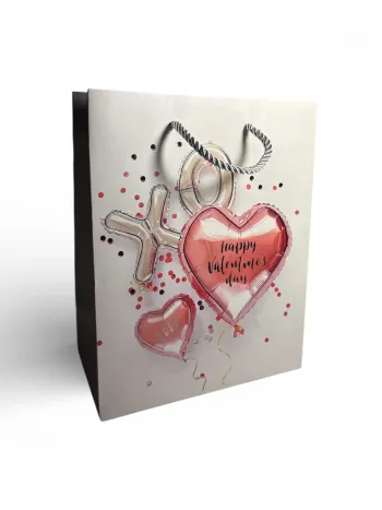 Sac cadeau Saint Valentin blanc « Happy Valentine’s Day » 18 x 23 x 10 cm Neuf