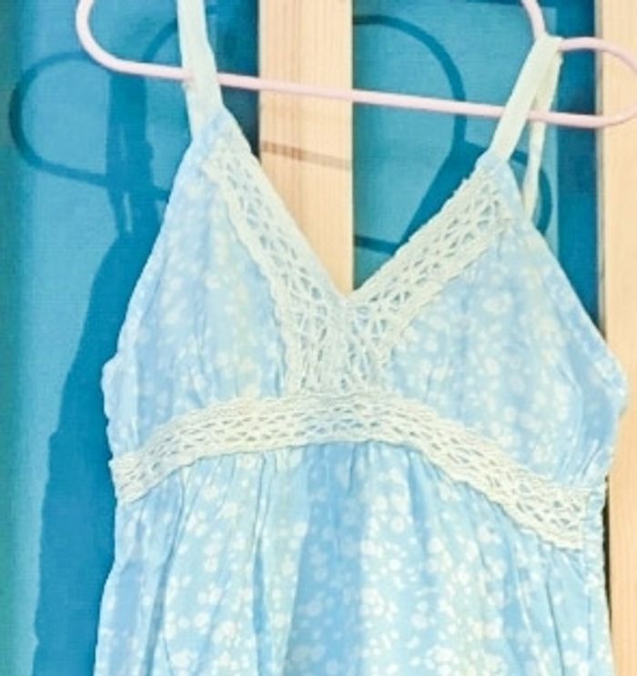 5 ans sergent major robe été bleu ciel a pois blanc /Excellent état - photo numéro 6